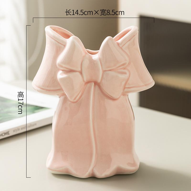 Ceramic Bowknot Vase Ornament Wall Hanging Flower Arrangement Holder for Room Dining Room Tabletop Ceramic Vase Home Decoration