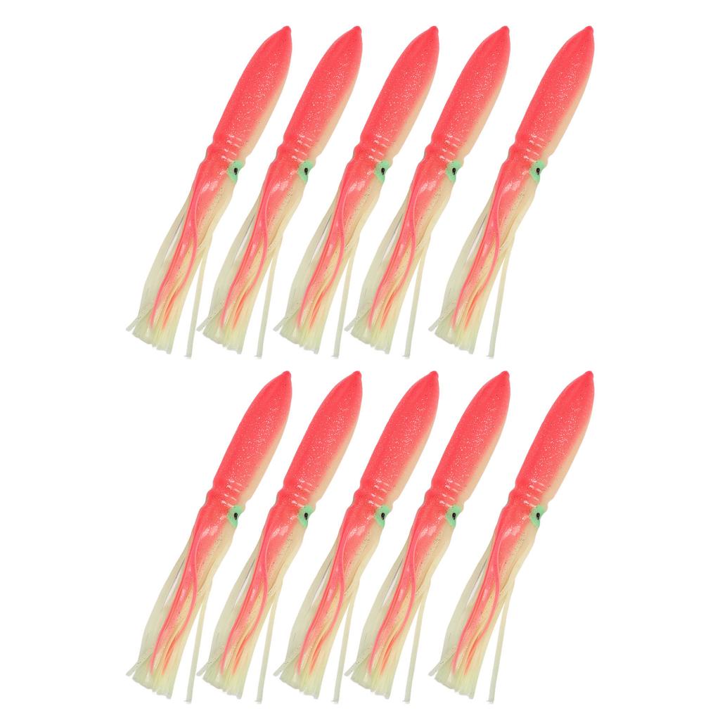 10 Pcs Squid Lure 30cm Silicone Lifelike Luminous Squid Skirt Fishing Bait with Hook Pink