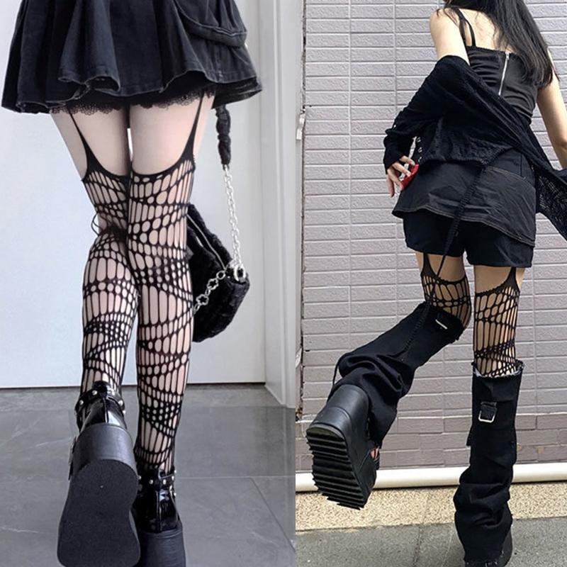 Fishnet Stocking Hollow Out Lace Stockings Pantyhose Vertical Stripes Lolita Sling Socks Cosplay Costume Accessories