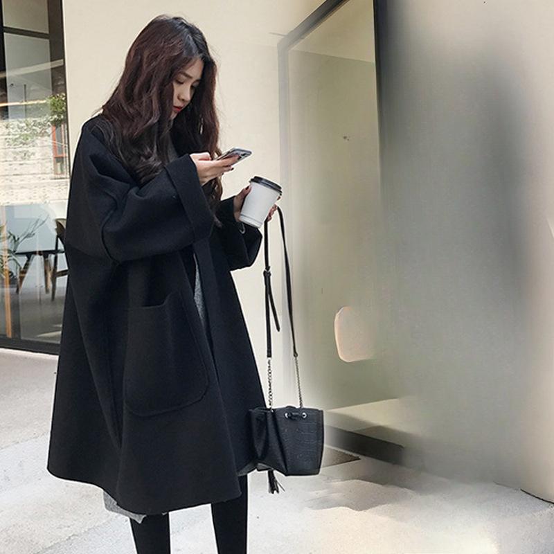 Loose Woolen Coat Women's Winter Korean Version Temperament Medium and Long Large Size Cocoon Woolen Coat