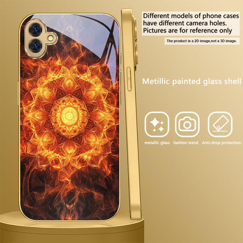 

Blooming golden mandala For Samsung A 01 52S A04 A05S A10 A12 13 22 23 24 36 42 M02 Note 10 20Ultra 8 9 Golden glass phone case Galaxy Note9