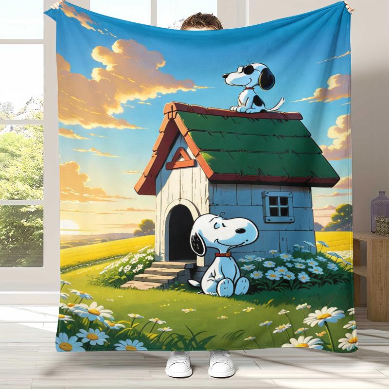 Cute Snoopy Dog Cartoon Flannel Blanket,Ultra Soft Warm Plush Throw for Home Bedroom Bed Sofa Cover Camping Picnic gift