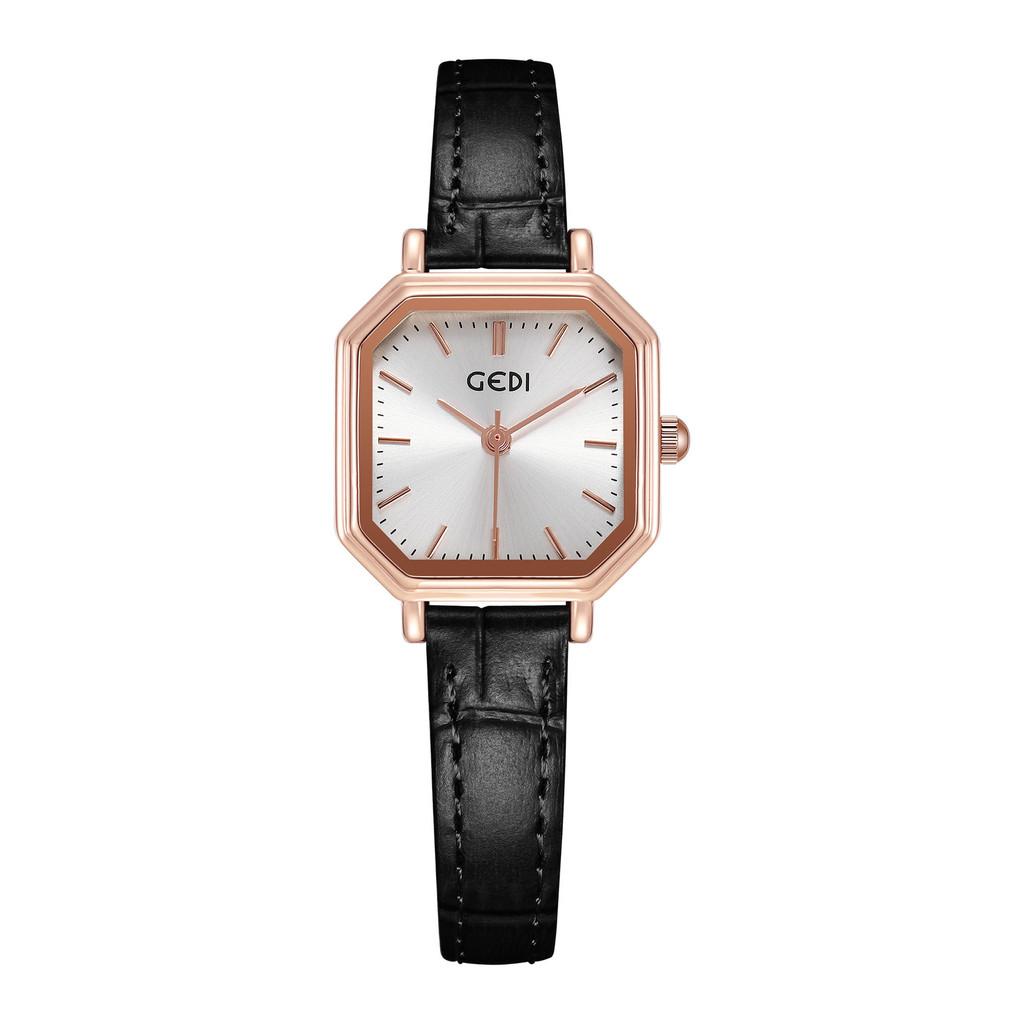 Retro Geometric Small Square Watch With Waterproof Leather Strap For Women