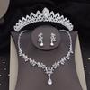 Silver Colors Crystal Bridal Jewelry Sets Women Fashion Tiaras Earrings Choker Necklace Wedding Dress Bride Crown Jewelry Set
