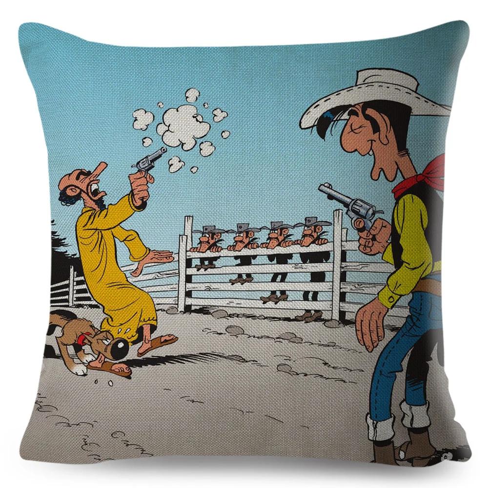 

Lucky Luke Pillow Case Decor Cartoon Anime Print Cushion Cover for Sofa Home Children Room Polyester Pillowcase 45x45cm 12x12Inch