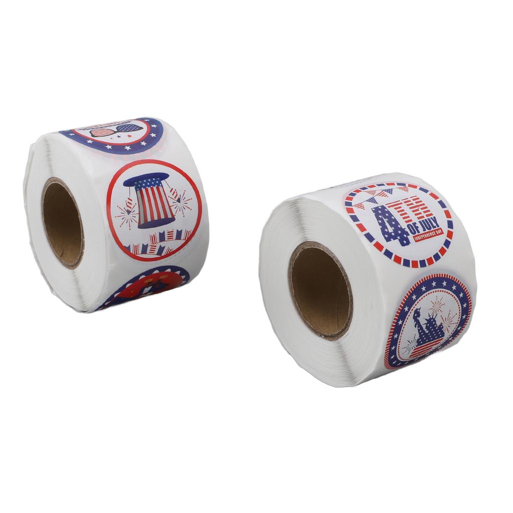 2 Rolls Sticker Patriotic Theme Self Adhesive Sticker Round Cartoon Stickers for Gift Wrapping Envel