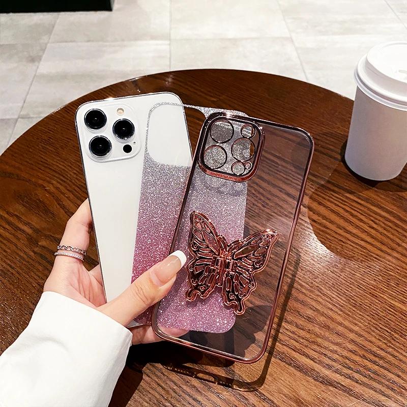 Držák telefonu s motýlkovým držákem Křišťálový náramek Pokovený kryt Pro Honor X7C X9C X8B X8C X8A X6B X9A X9B X7 X7A X7B X6 X6A Kryt