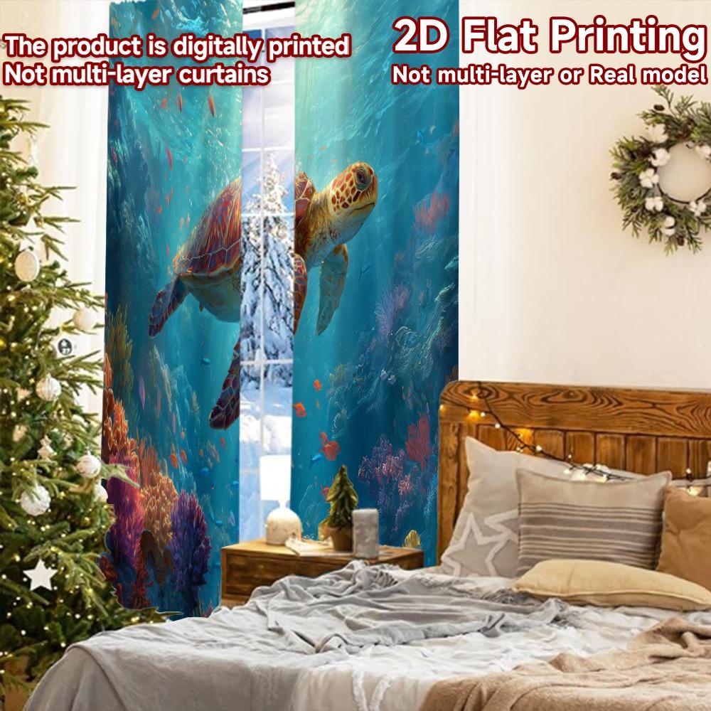 2pcs, 2D FLAT PRINTING Curtains (Without Rod) Ocean Turtle Halloween Festival Creative Curtains Versatile Fabric Curtains All