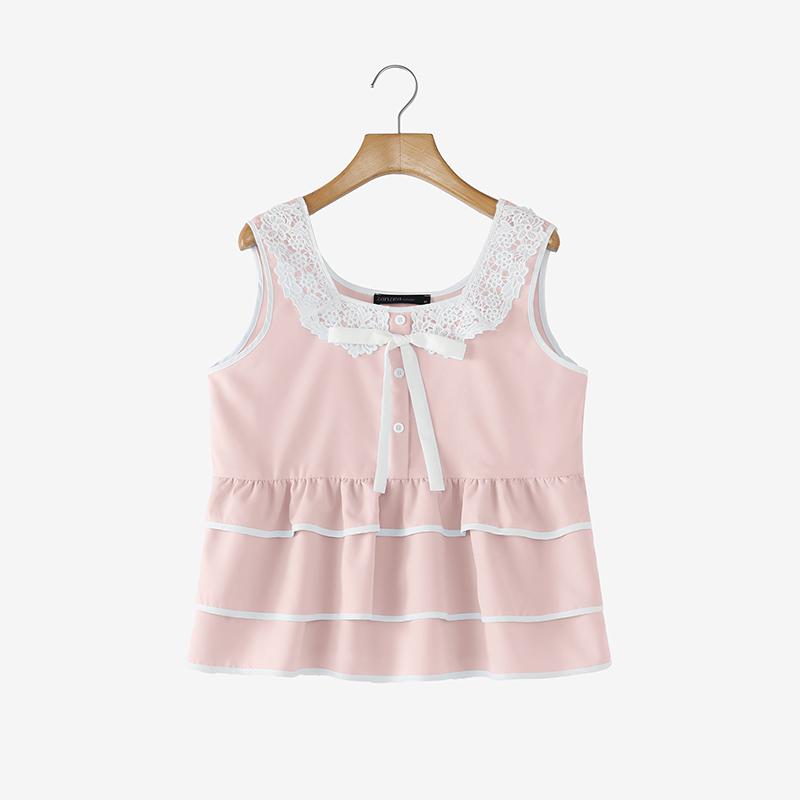 ZANZEA Women Lace Splice Square Collar Casual Sleeveless Vest Tops M
