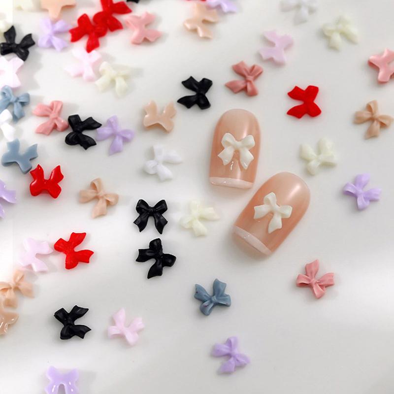50Pcs Bow Resin Nail Art Decoration 3D Cream Color Bowknot Nail Charm Ornament Jewelry Diy Manicure Classic Accessory