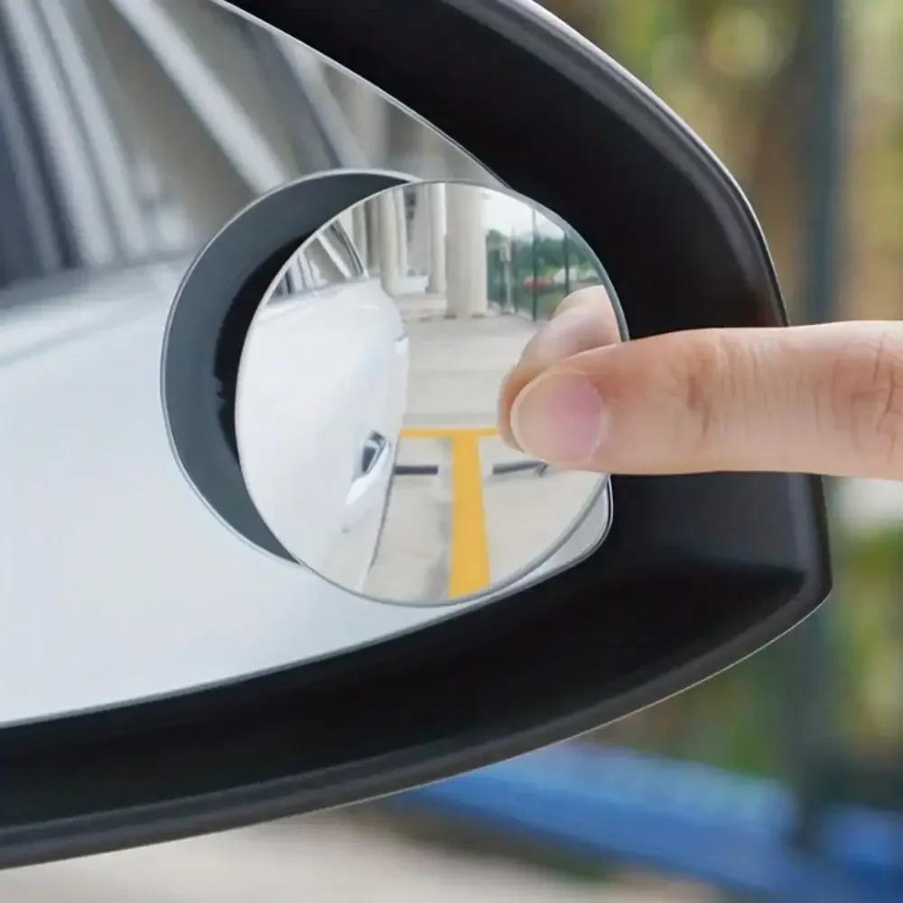 2Pcs Round Frame Convex Blind Spot Mirror Safety Driving Wide Angle 360 Degree Adjustable Clear Rearview Mirror