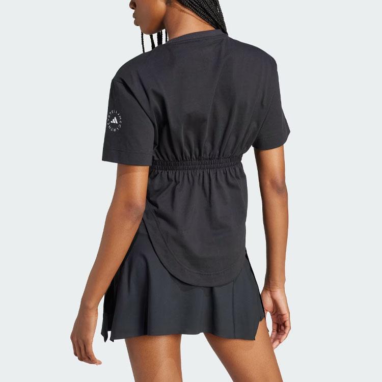 adidas X Stella McCartney Sportswear T-Shirt mit geschwungenem Saum Damen Oberteile Schwarz IN3656