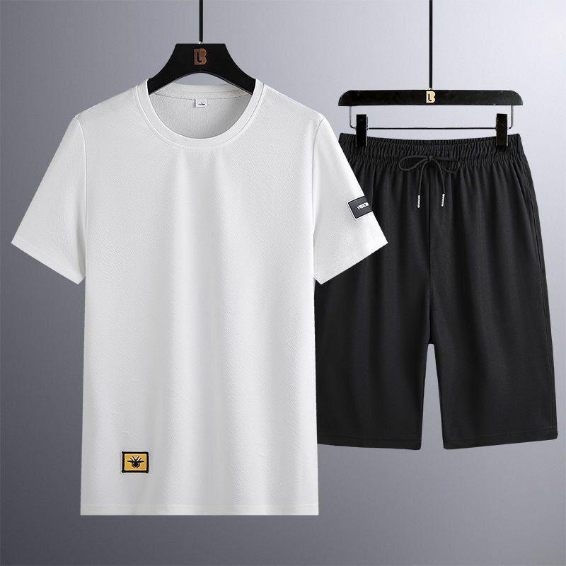 

Чоловічі літні повсякденні шорти з короткими рукавами, комплект із двох частин – круглий виріз, вільний спортивний одяг 2XL