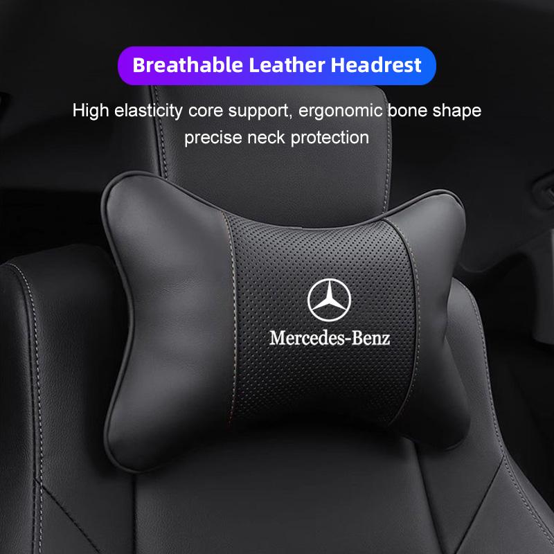 CRJ1 Car Leather Headrest Neck Pillow Waist Lumbar Support Cushion For Mercedes Benz AMG E S C A B Class GLE GLS CLA CLE GLC CLS GLA