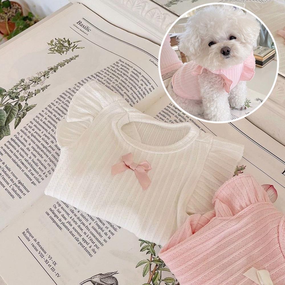 Dog Vest Flying Sleeves Puppy T-Shirt Thin Dog Shirt Pet Two Legged Dog Clothes Cotton Undershirt Sweet Cute Bow Chihuahua Skirt