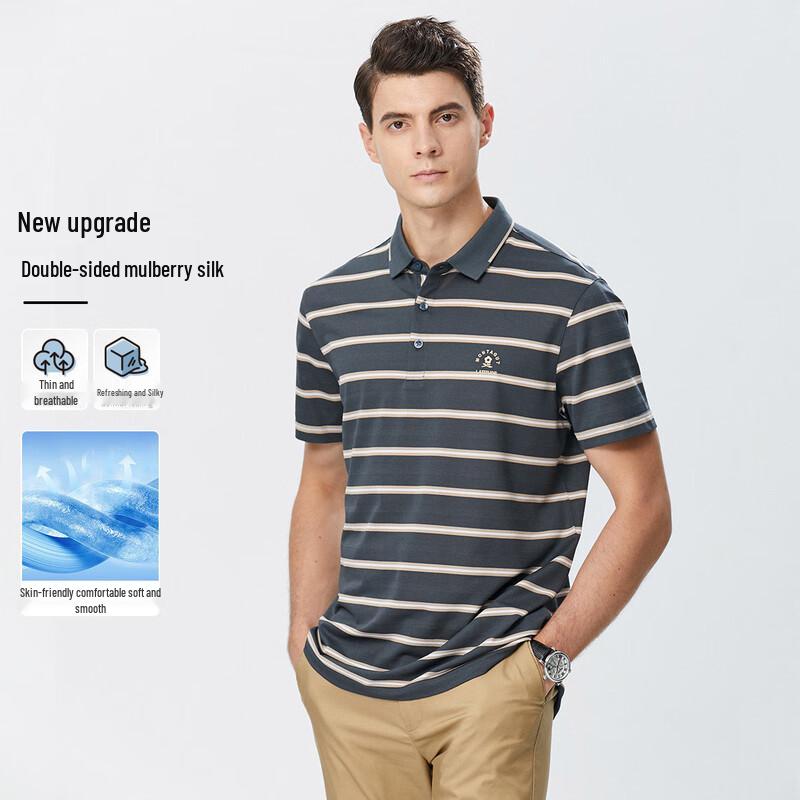 MONTAGUT Men s Striped Mulberry Silk Blend Polo Shirt 3XL