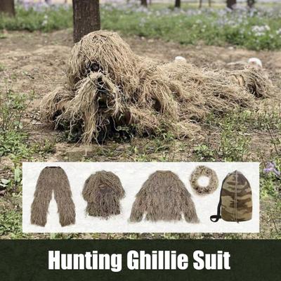 5Pcs/Set Ghillie Suit with Jacket Pants Hood Garland Carry Bag 3D Camouflage Hunting