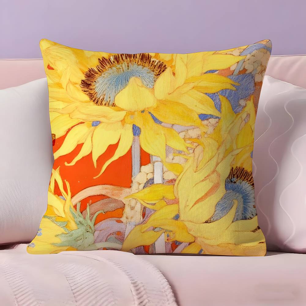 Art sunflower Pillow Case Anti-dustmite Pillowcase Invisible zipper silky short plush Sofa cushion cover