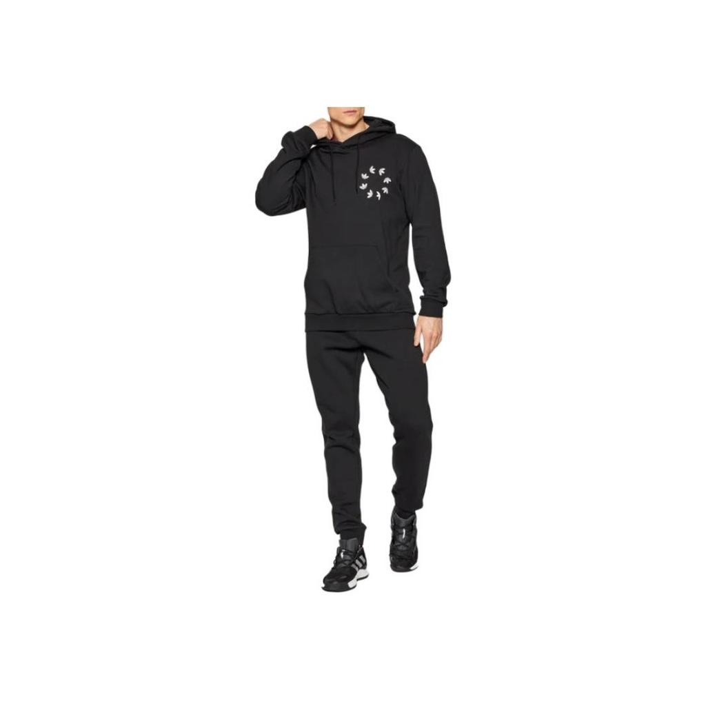 adidas Originals Trefoil Kangaroo Pocket Print Hoodie Long Sleeve Sweatshirt Men Tops Black HC4490
