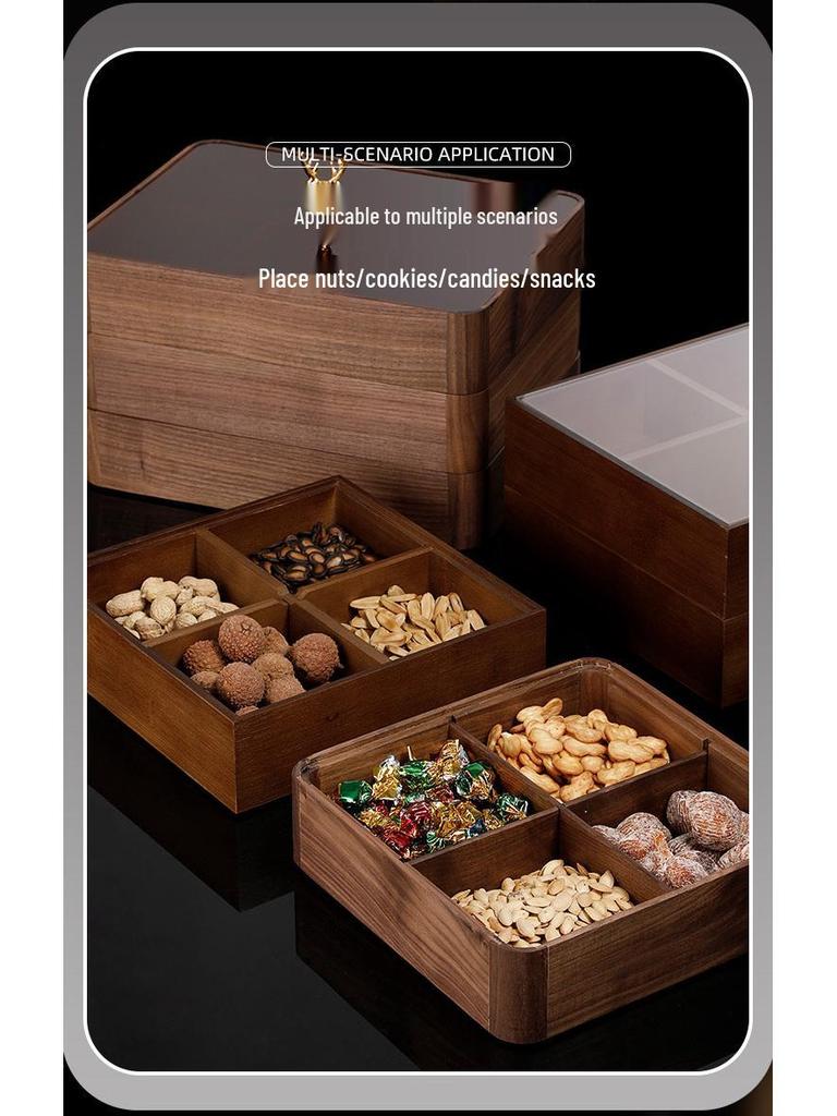 Elegant Wooden Fruit and Snack Storage Box with Lid and Dividers