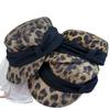 Korean peaked cap early spring new flat-top leopard print equestrian hat women's big head circumference showing face small niche knight hat