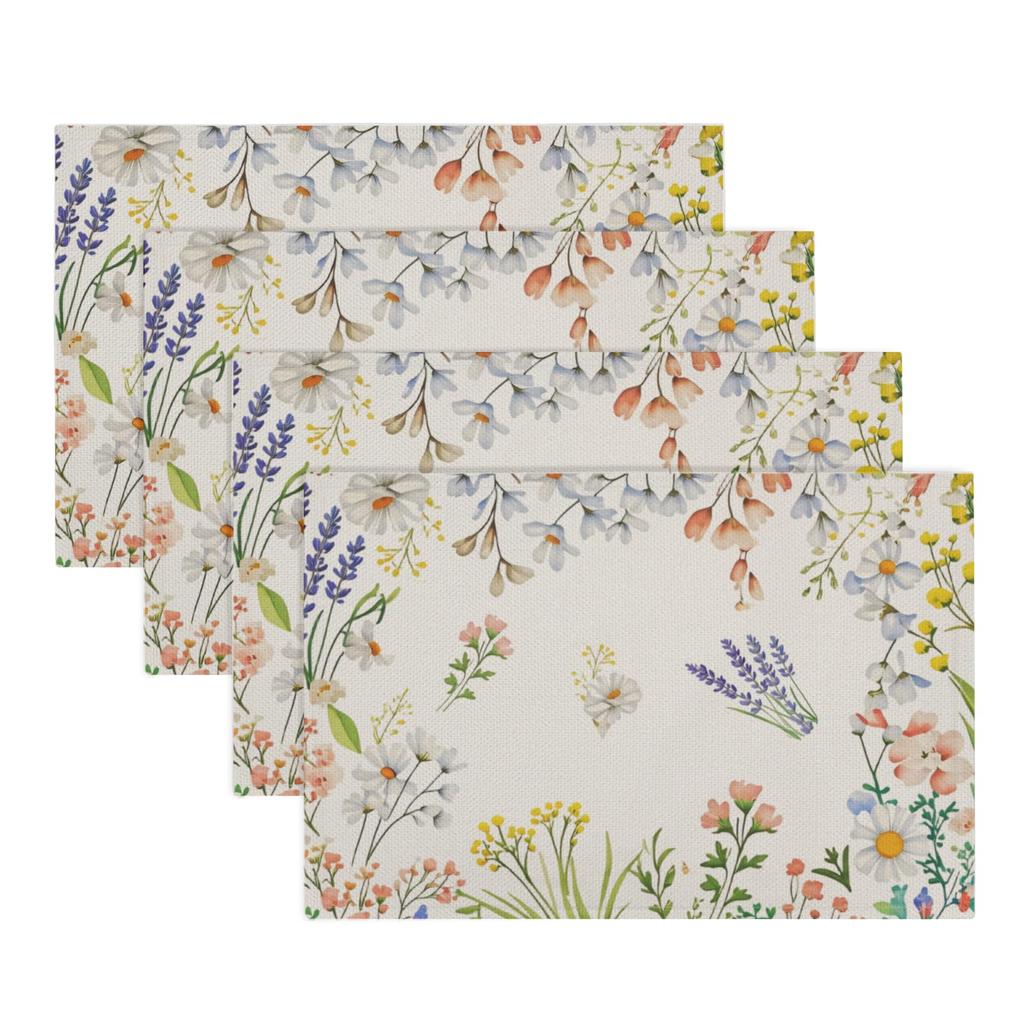 Sunflower Placemats Set of 4 18x12 Inch Summer Fruit Black and White Buffalo Plaid Linen Place Mats Wipeable Yellow Floral Table Mat