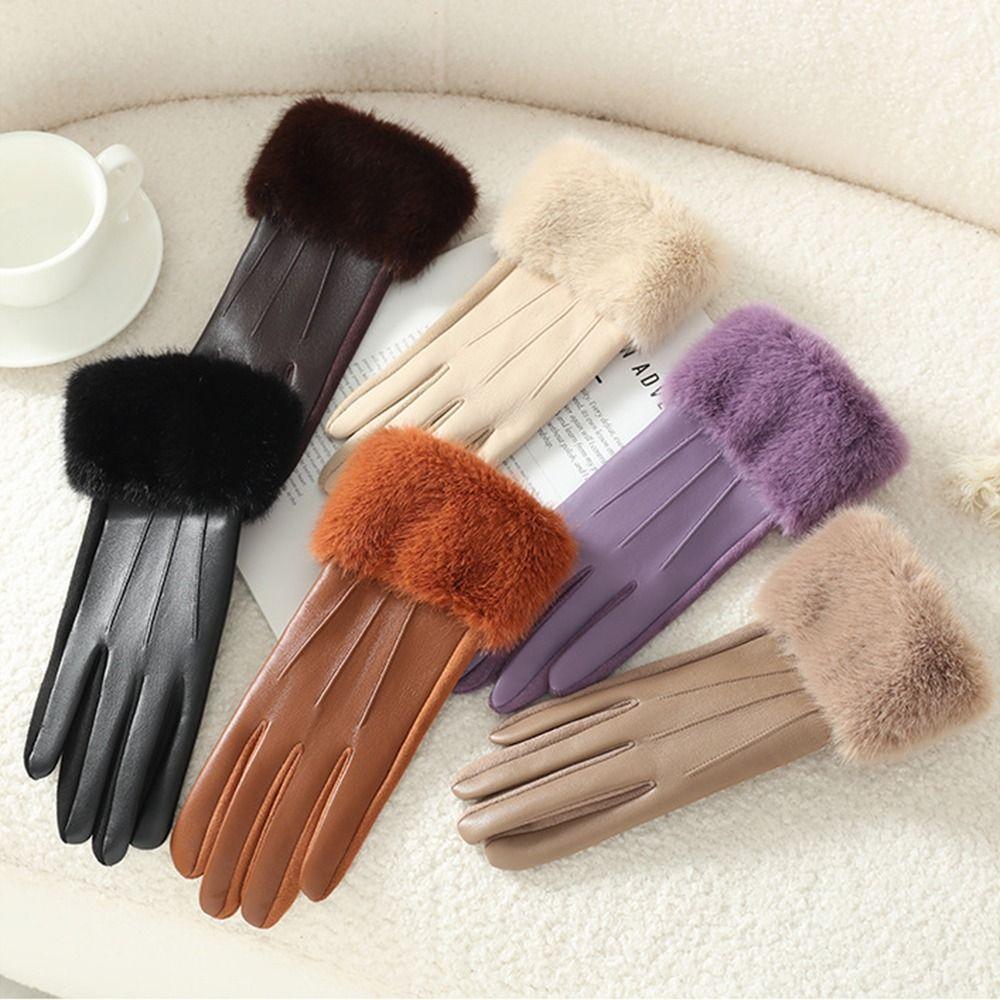 Thicken Women's Leather Gloves Thermal Lined Women's Winter Thermal Gloves Cold Weather
