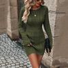 Women's Fashion Round Neck Solid Color Long-sleeved Knitted Sweater Slim Fitted Hip Dress