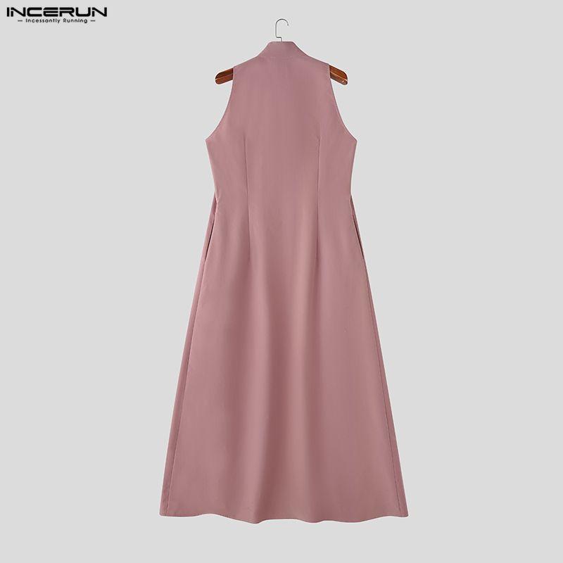 INCERUN Men Stand Neck Sleeveless Open Front Eyelet Casual Cosplay Long Vest Cardigan