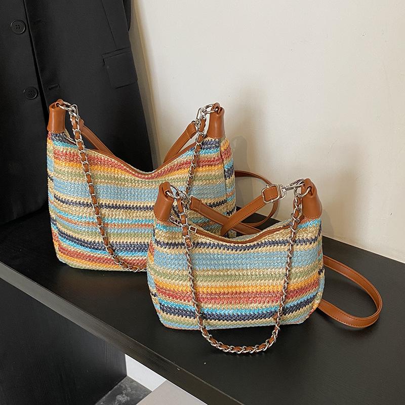 

Пляжный отдых Пляж Женская повседневная Модная вместительная сумка через плечо с контрастными цветами Small разноцветный