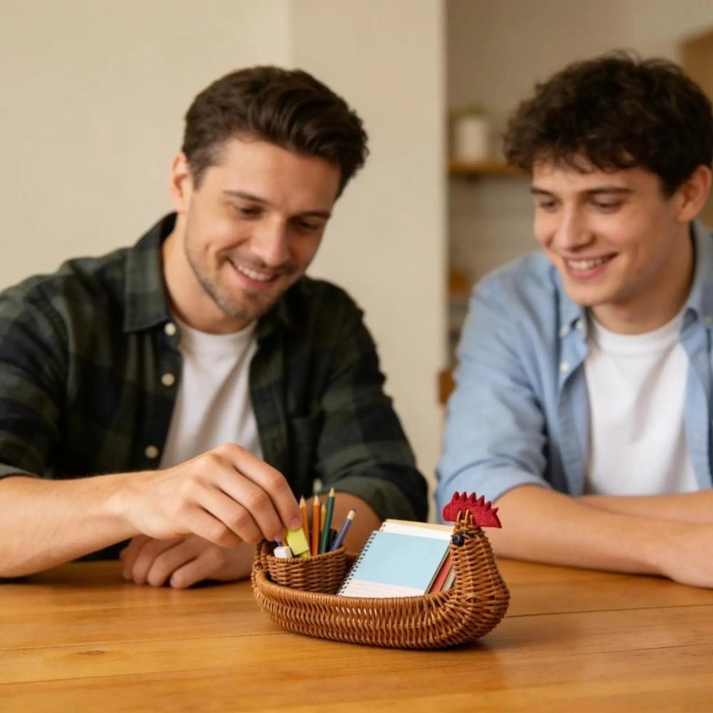 Creative Natural Look Woven Storage Basket Rustic Multipurpose Chicken Shaped Basket Funny Plastic Decorative Tray Snack Storage