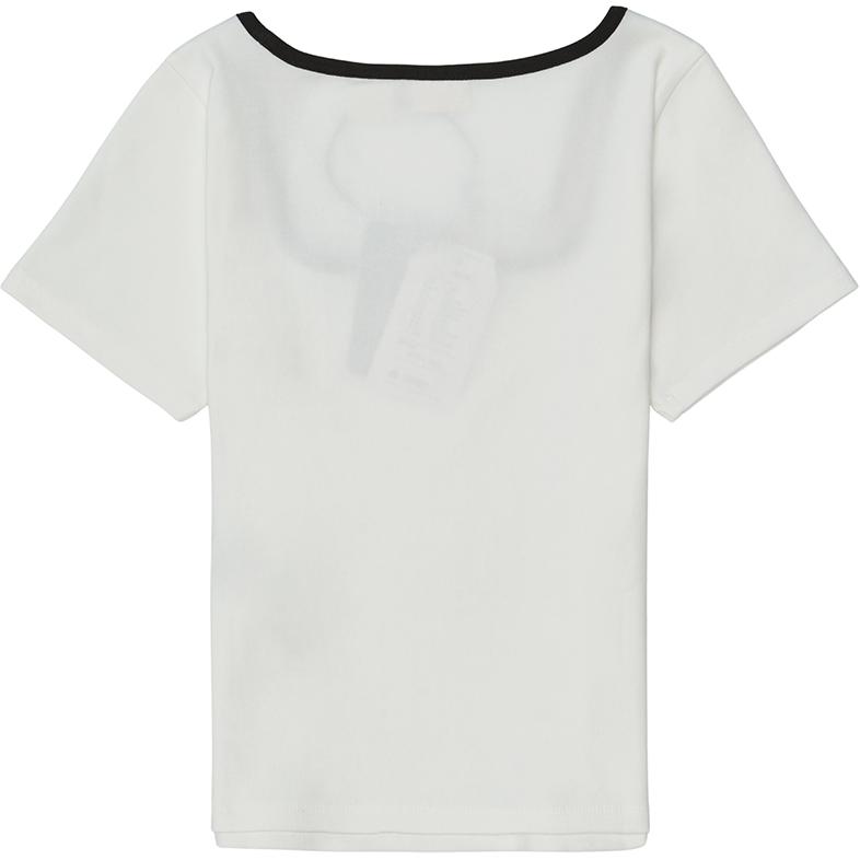 Levis SS24 Summer Collection Letter Jacquard Square Neck Comfortable Short Sleeve T-Shirt Women Tops White 0019T-0000