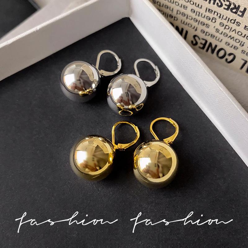 Sterling Silver High Color Retention Texture High Fashion Simple Ball Bead Pendant Earrings Versatile Temperament Earrings Women