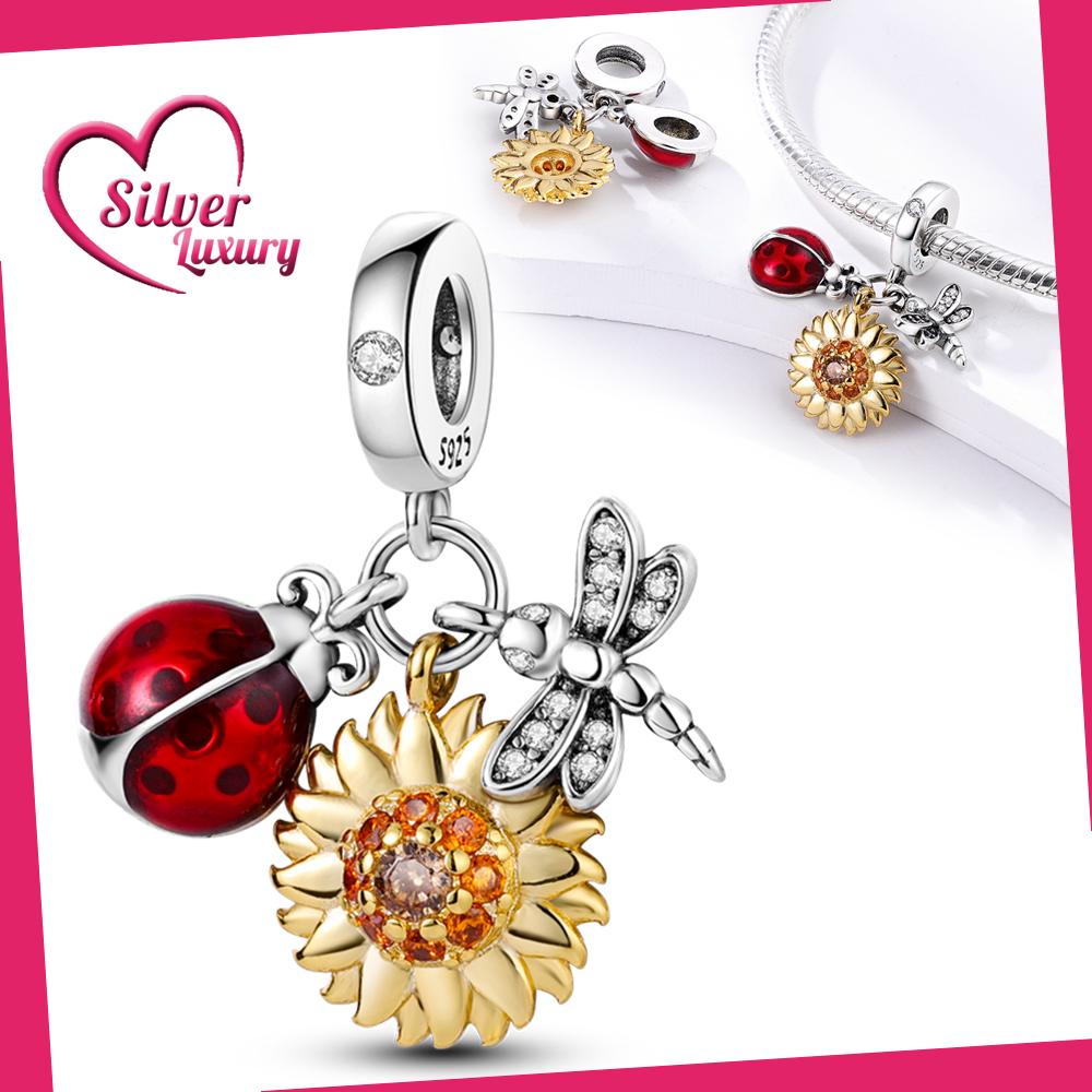 

Шармы Медь Божья коровка Подсолнух Стрекоза Подвески Подходят для шармов Plata Оригинальный браслет Бусины Женские украшения Изготовление своими руками