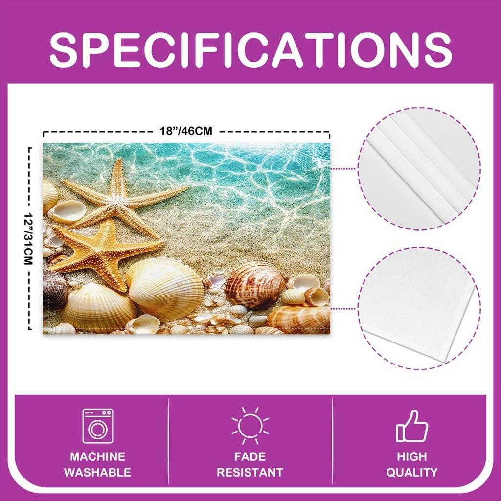 Starfish Beach Placemats of 4 Coastal Beach Ocean Placemat for Kitchen Dining Table Decor Indoor Outdoor 18"x12" Sea Animal Table Place Mats