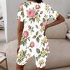 Women Plus Size Floral Printed Round Neck Short Sleeve Longline Top Fitted Shorts Two Piece Set