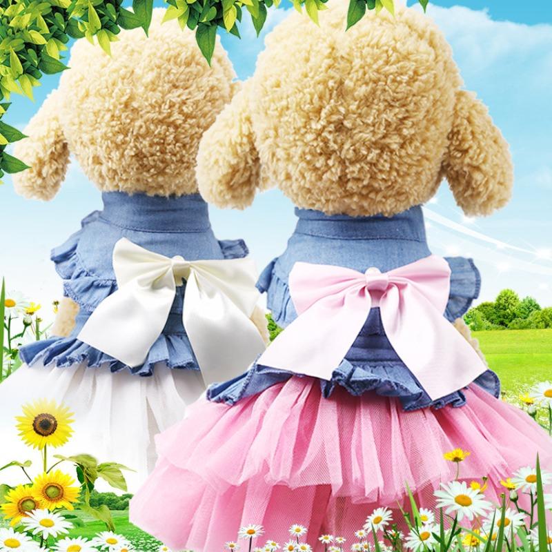 Spring and Summer DogPet Cat Clothing and Supplies Cat Denim Skirts Spring and Summer Dog Clothing