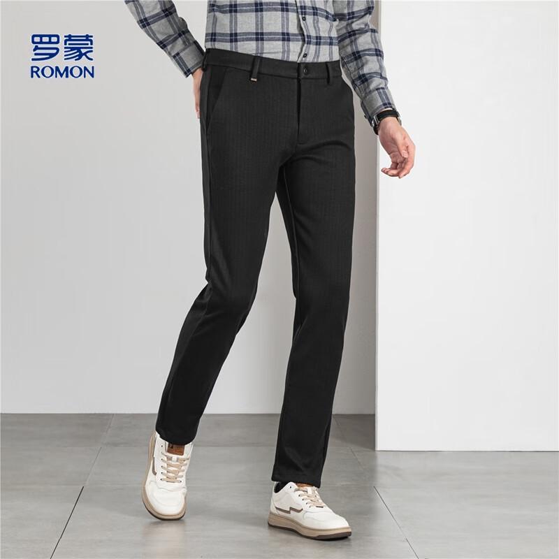 Romon Men's Wool Blend Wheat Stripe Straight-Leg Business Casual Pants