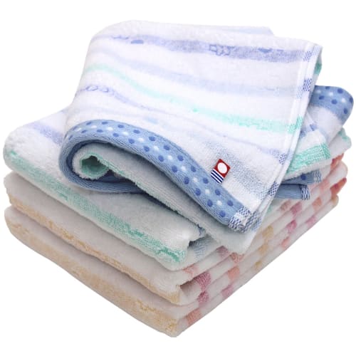 Imabari Certified Face Towels, hiorie Border Jacquard Lyric, Set of 4, Assorted 2 Colors, 01, Made in Japan, Imabari Brand, Quick-Drying, 100% Cotton