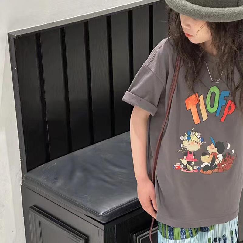 2024 Summer Korean Style Kids' Cartoon Cotton T-Shirt - Girls' Short-Sleeve, Boys' Baby Fashionable Top