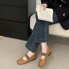 Guangzhou square head soft sole one-word elastic belt Mary Jane shoes women's 2025 new soft leather inner height increase single shoes