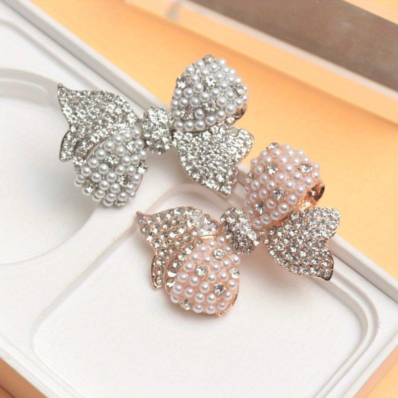 Creative Ladies Luxury Sparkly Boutique Bow Brooch Rhinestone Pearl Decorated Bow Badge Ladies Party Banquet