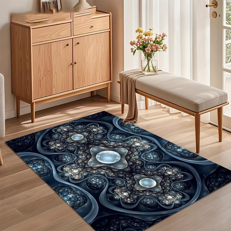 Mystical Dark Blue Fractal Gemstone Area Rug Non Slip Soft Floor Carpet for Living Room Bedroom Entryway Enchanting Art Decor