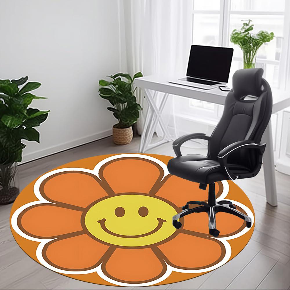 1PC Flower Smiley Face Design Chair Carpet for Office, Indoor Non-Slip Washable Carpet, Soft Comfortable Mat For Office Room yy250930255