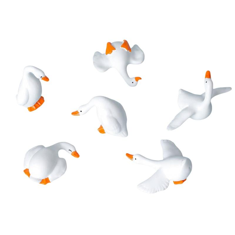 6Pcs Mini Resin White Goose Figurines Cute Cartoon Design And Vivid Colors For Desktop Decor Bonsai Micro Landscape Diy Craft