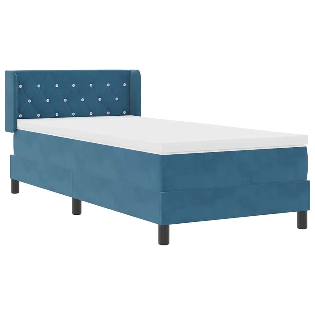 Box Spring Bed with Headboard Dark Blue 200 x 90 cm Velvet