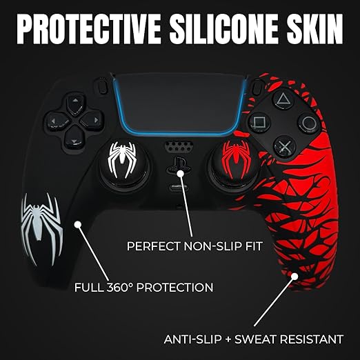 Spider Pattern Silicone Controller Cover Case for PS5 Anti-Fall Protection Anti-Slip Thumb Grip Cap Controller Protector