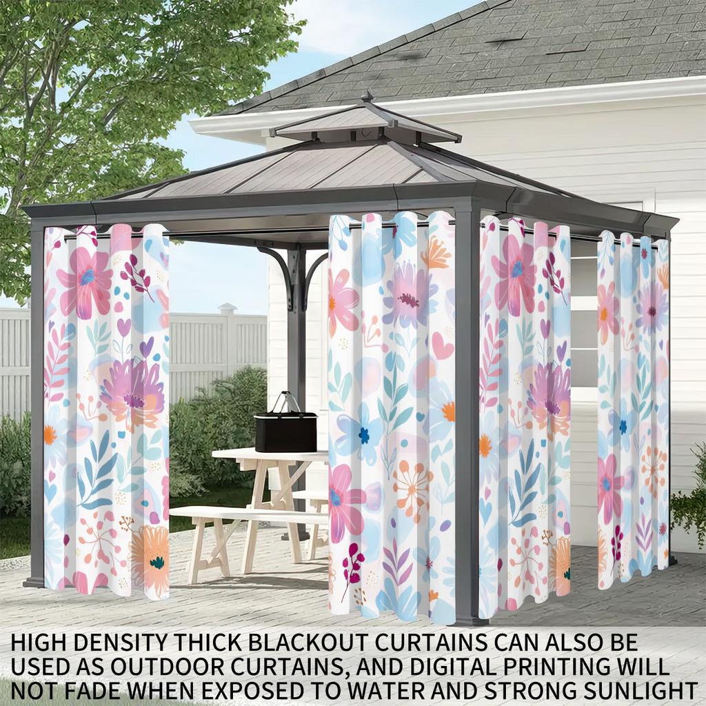 Set Of 2 Colorful Spring Flowers Perforated Curtains Multi Size Living Room Home Insulation Decoration Easy Installation Darkening Made Polyester