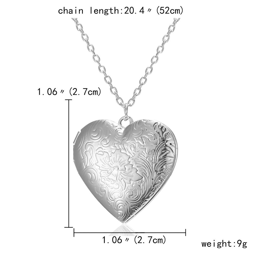 Unique Silver Color Photo Frame Pendant Necklace Carved Designs Heart-shaped Openable Locket Necklace Family Jewelry Gift