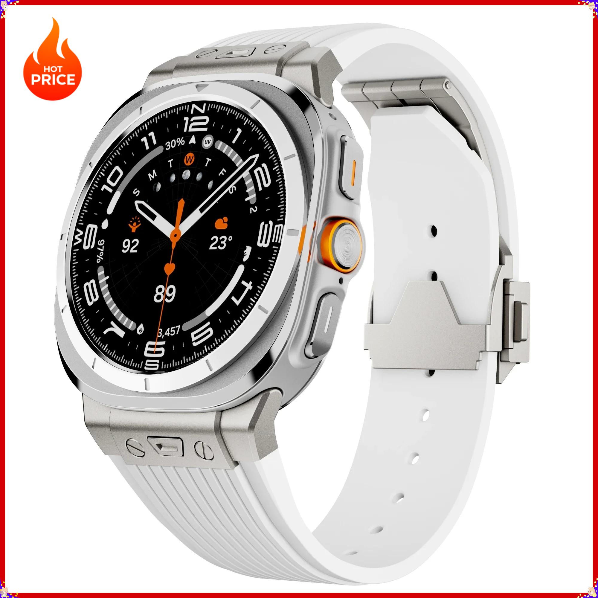 

Ремешок из нержавеющей стали+силикона для Samsung Galaxy Watch Ultra 47mm Мужской спортивный ремешок для Galaxy Ultra Без зазоров Изогнутый конец Браслет Galaxy Watch 7 Ultra